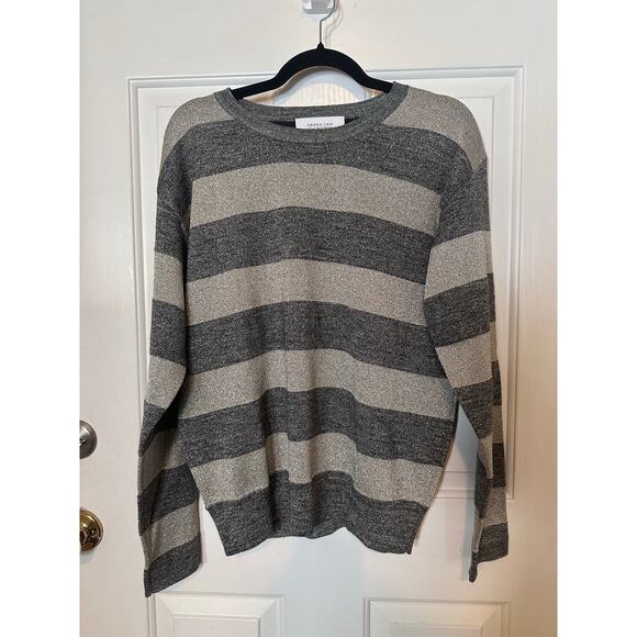 Derek Lam Crosby Sweater Large Striped Long Sleeve Crewneck Metallic Gray Silver - Picture 4 of 10